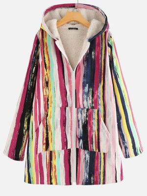 Multi Color Graffiti Chest Pocket Quilted Fleece Hooded Zipper Coats