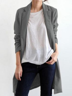 Women Collared Button Down Blazer Coats Knee Length Coats