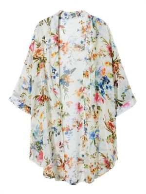 shopping מעילים וג׳קטים Casual Bohemian Women Floral Chiffon Bikini Smock Sheer Cardigans