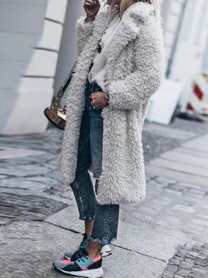 Pure Color Long Sleeve Turn-down Color Thicken Mid-long Coats