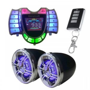 Waterproof Motorcycle LED bluetooth Handlebar Audio System LCD Clock Display FM Radio Stereo Amplifier Speaker