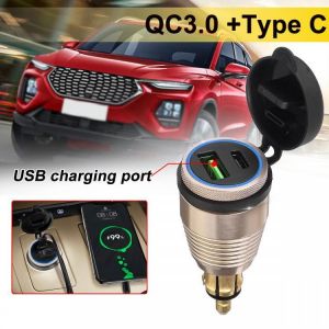 QC3.0 Type-C Waterproof General Quick USB Charger Socket Charger Blue Light