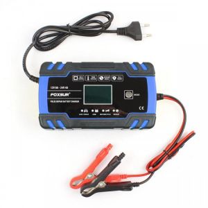 FOXSUR&trade; 12/24V 8A/4A Touch Screen Pulse Repair LCD Battery Charger Blue For Car Motorcycle Lead Acid Battery Agm Gel Wet