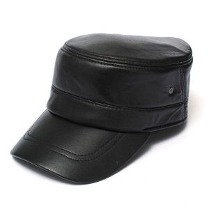 shopping מסיכה לפנים לאופנוענים Men Leather Military Driving Sports Flat Cap Cadet Hat