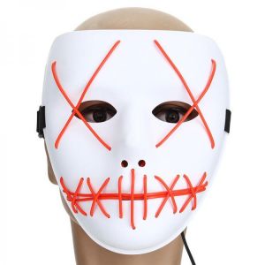 Motorcycle Halloween Horror Costume Light Up Face Mask &quot;Smiling Stitched&quot; Rave Cosplay