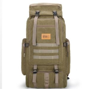 80L Large Capacity Outdoor Military Hiking Canvas Backpack Rucksack Travel Bags
