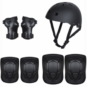 Children's Skating Riding Safety Protective Helmet Protective Gear Wrist Guards Elbow Knee Pads Rock Climbing 7 Sets Black