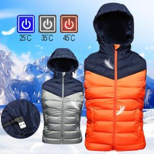 Orange Electric USB Heating Vest Jacket Three-gear Temperature Control With Detachable Hat Graphene