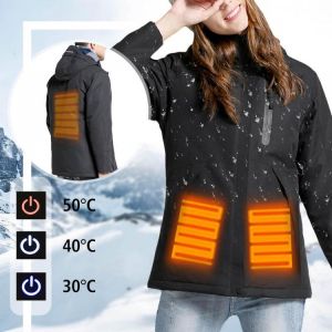 Women Electronic USB Heated Jacket Black/Red/Pink/Khaki Intelligent Heating Hooded Work Motorcycle Skiing Riding Coat