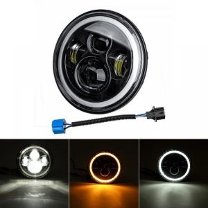 7&#039;&#039; 75W 6000K DRL Amber Halo Angle Eyes Projector LED Round Headlights Hi/Lo Beam Turn signal Light For Harley/Yamaha/Je