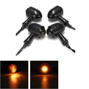 4x Mini Turn Signal Blinker Lights Bulbs &amp; Bracket For Harley Cafe Racer Bobber Chopper