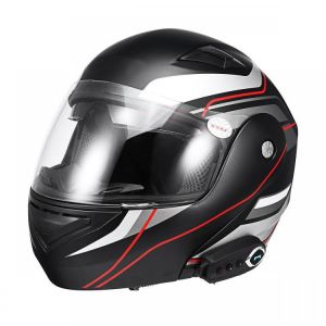 Motorcycle bluetooth+FM Radio Full Face Helmet Anti-fog Stereo Music Flip Up Modular Dual Lens Visor