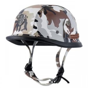 BYB Retro Cruiser Half Face Helmet Motorcycle Riding Leather Camouflage/Black