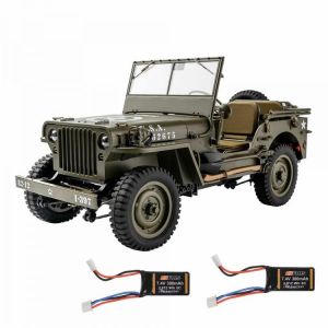 Eachine Rochobby 1941 Willys MB 1/12 RC Car with Two Batteries RC Off-Road Crawler RTR RC Army Truck with LED Lights 2-Speed Gears