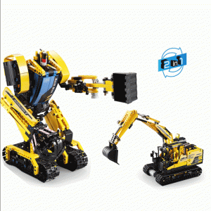 CaDA Rock Man DIY 2 In 1 2.4G Smart RC Robot Block Building Excavator Digger Assembled Robot Toy