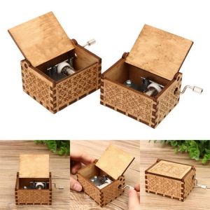Hand Crank Collectible Music Box Engraved Wooden Box Theme Toys Birthday Craft Gifts