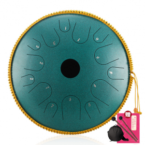 Hluru 14 Inch 14 Tone C Key Ethereal Drum Steel Tongue Drum Percussion Handpan Instrument with Drum Mallets and Bag