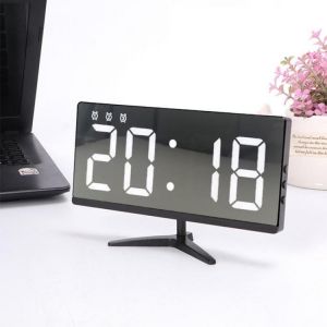 6615 Framless Mirror Clock Touch Control Digital Alarm Clock LED Table Clock Electronic Time Date Temperature Display Office Home 