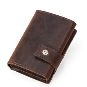 CONTACTS RFID Portable Auto Pops Up Buckle Business Card Holder Wallet Crazy Horse Cow Leather Vintage Name Card Case ID Credit Ca