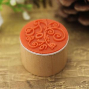 shopping ציוד משרדי Wooden Round Handwriting Wishes Sentiment Words Floral Pattern Rubber Stamp