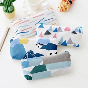 1 Piece Portable Canvas Large Capacity Zipper Pencil Case Bags School Stationery Storage Organizer
