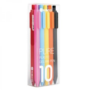 KACO PURE 10Pcs Candy Color Gel Pens 0.5mm Black/Multicolor Gel Ink Pens Press Type Writing Pen Stationery Office School Supplies 