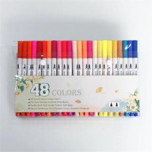 48/60/80/100 Pcs Colors Dual Head Brush Colored Pens Fine Liner Drawing Painting Watercolor Marker Pen School Art Supplies