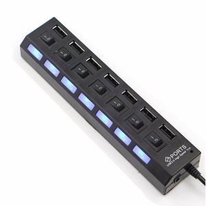 shopping ציוד היקפי למחשב 7 Port High Speed USB 2.0 Hub + AC Power Adapter ON/OFF Switch For PC Laptop MAC