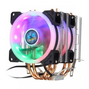 Aurora Colorful Backlit 3 Pin 2 Fans 4 Copper Tube Dual Tower CPU Cooling Fan Cooler Heatsink for Intel AMD