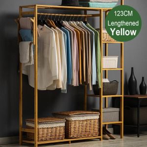 Cabinet Type Bamboo Cloth Rail Rack Hanger Display Rack Shelf Coat Stand Hanging Garment Holder Cabinet