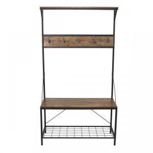 Industrial Coat Rack Shoe Bench Hall Tree Entryway Storage Shelf Cloth Hanger Wood Furniture