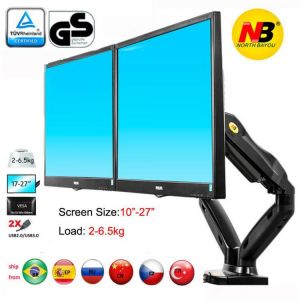 NB F160 Dual Monitor Laptop Stand gas spring 10"-27" Dual arms 360 rotate USB3.0 computer screen holder clamp ho