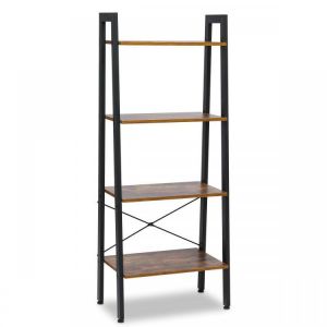 Vintage Wooden 4-Tier Bookshelf Industrial Ladder Shelf Rustic Storage Rack with Wood Look and Metal Frame