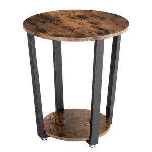 ASAGLE Industrial End Table Metal Side Table Laptop Desk Round Sofa Table with Storage Rack Easy Assembly Wooden Accent Furniture 