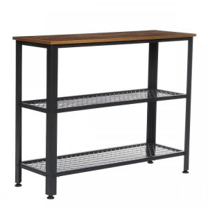 VASAGLE Industrial Side Table Bookshelf 40"W 32"H with 2 Mesh Shelves Iron Rustic Brown