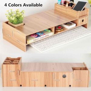 Multi-function Desktop Laptop Stand Computer Screen Riser Wood Shelf For Notebook TV