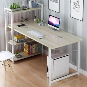 Computer Laptop Desk with Shelves Modern Style Computer Table Variety of Display Office Table with 4 Tiers Bookshelf Study Writing