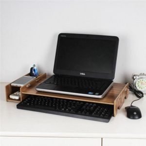Wooden Laptop Stand Desktop Riser storage Drawer Organizer 2 Tiers
