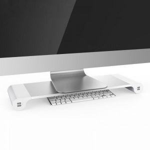 Aluminum Desktop Monitor Notebook Laptop Stand Non-slip Desk Riser with 4-ports USB charger for iMac, MacBook Pro, Air