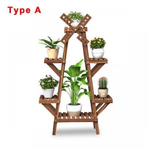 shopping רהיטים למשרד Wooden Plant Stand Windmill-shape Flower Pots Organizer Shelf Display Rack Holder for Indoor Outdoor Patio Garden Corner Balcony L