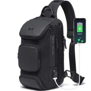 BANGE BG-7086 8L Men Sling Bag with USB Charging Port Oxford Cloth Chest Shoulder Crossbody Bag Oxford Cloth Multipurpose Travel R