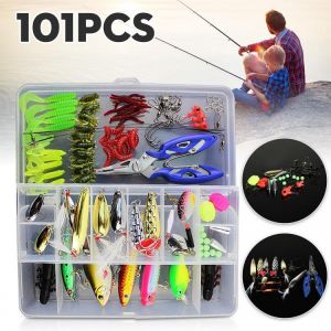 shopping ציוד דיג וציד ZANLURE 101Pcs Fishing Lure Spinners Plugs Spoons Soft Bait Pike Trout Salmon+Box Set