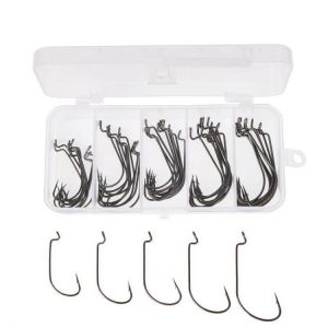 LEO 50pcs/lot 5 Sizes High-carbon Steel Fishing Hook Worm Frog Lure Hooks Bait Hooks With Box