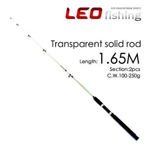 LEO Transparent Solid Fiberglass Fishing Rod 1.35M 1.5M 1.65M 2 Sections Sea Fishing Pole