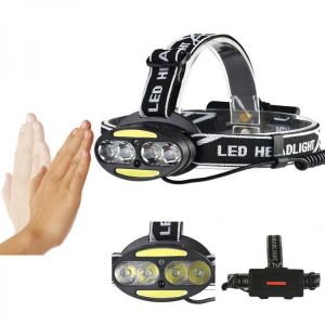 XANES 2504B 1900LM 6LED Smart Sensor Cycling Headlight 5 Switch Modes 4xT6+2xCOB LED Red Warning Light