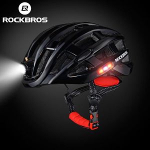 ROCKBROS 400 Lumens 3 Modes Cycling Helmet Waterproof Ultralight Helmet Intergrally-molded Mountain Road Bicycle MTB Helmet Safe M
