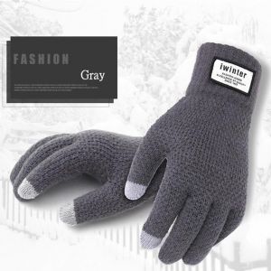 iwinter Winter Autumn Men Knitted Cycling Gloves Touch Screen Male Thicken Warm Wool Cashmere Solid Gloves Business Mitten