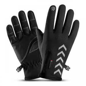 Winter Warm Touch Screen Full Finger Gloves Reflective Strip Windproof Anti slip Cycling Thermal Bike Glove