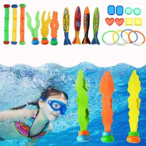 shopping סקייטבורד וספורט בחוץ 22 Pcs Diving Toys Dive Ring Torpedo Sticks Summer Swimming Recreation Kit Set Underwater Toys