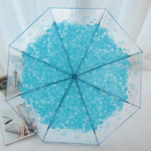 SaicleHome PEVA Romantic Cherry Blossoms Transparent Umbrella Folding Umbrella Sun Rain Gear